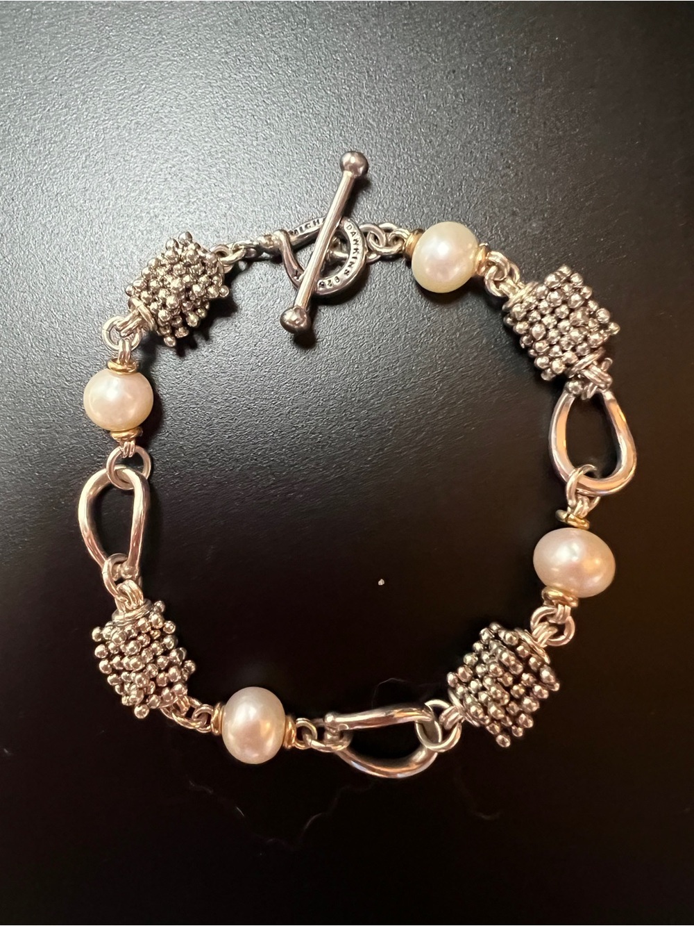 Michael Dawkins Sterling 14k Pearl and Silver Cluster Bracelet